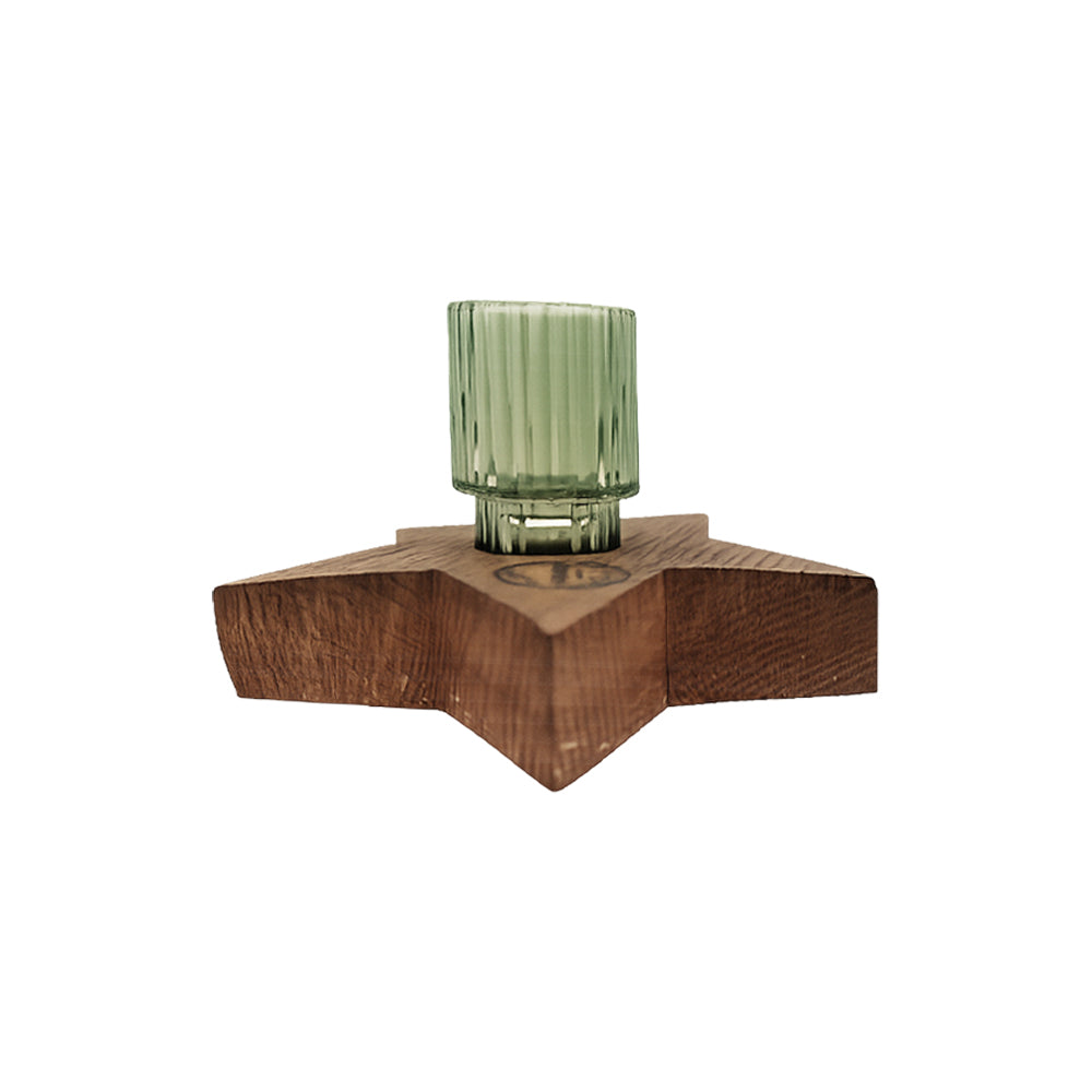 Kerzenhalter Stern aus Weinfass-Holz mit Glas