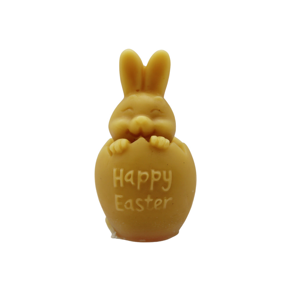 Handgegossene Bienenwachskerze mit Osterhase und Happy-Easter-Ei