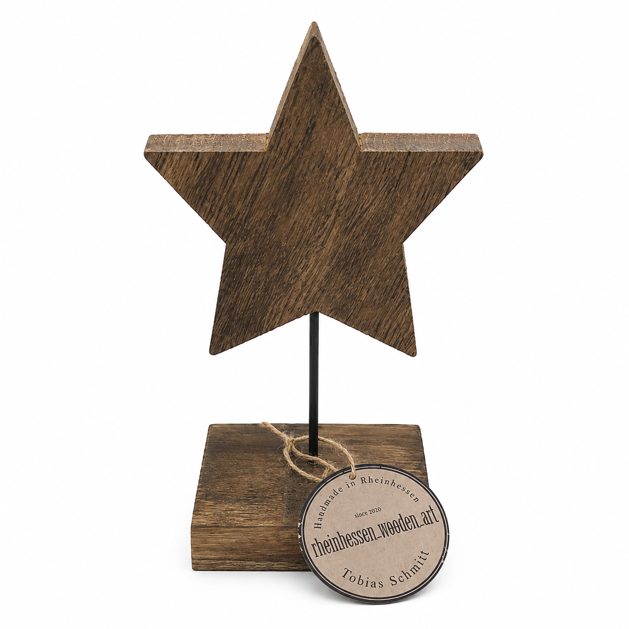 Handgefertigter Stern auf Daube aus Holz alter Weinfässer von Rheinhessen Wooden Art