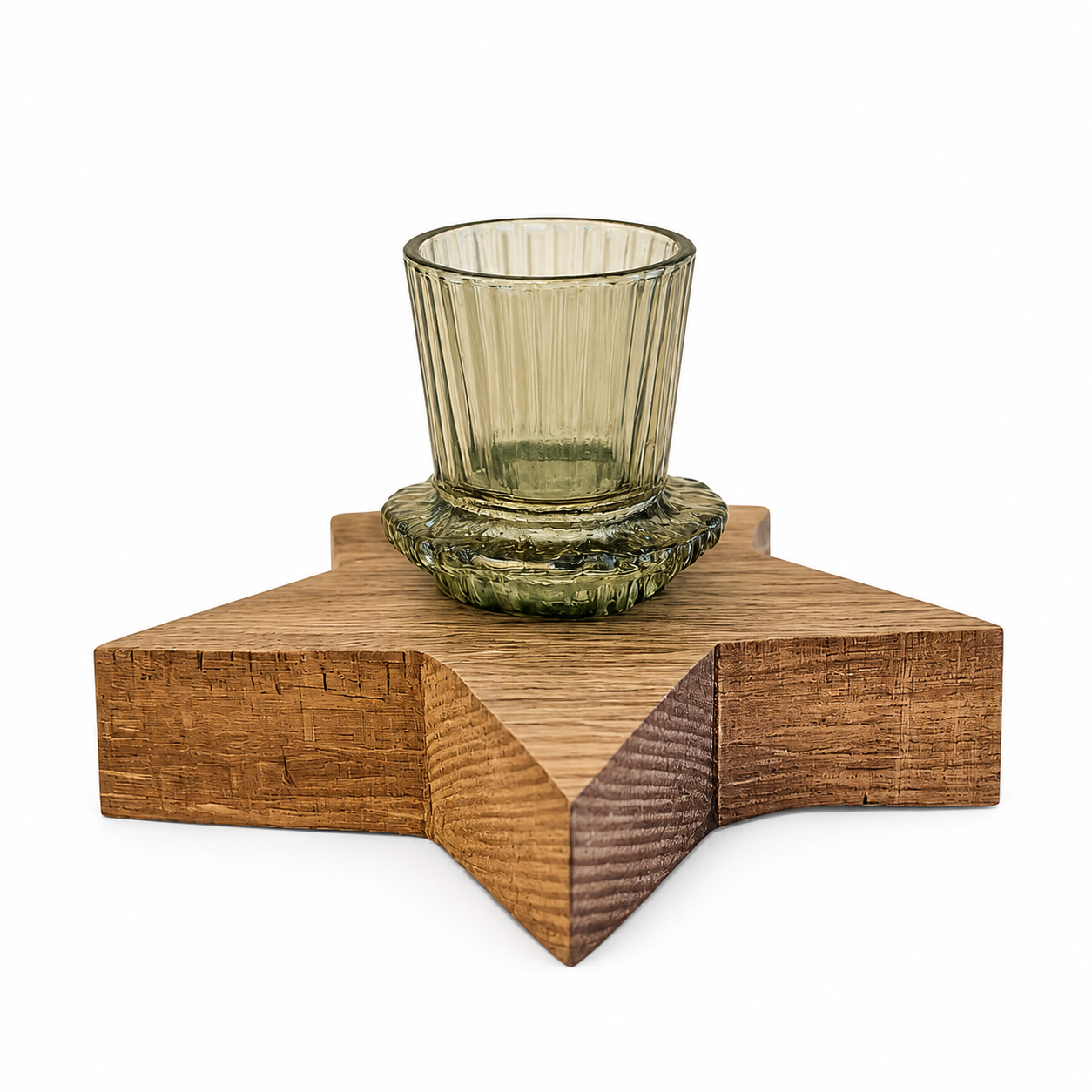 Kerzenhalter Stern aus Weinfass-Holz mit Glas