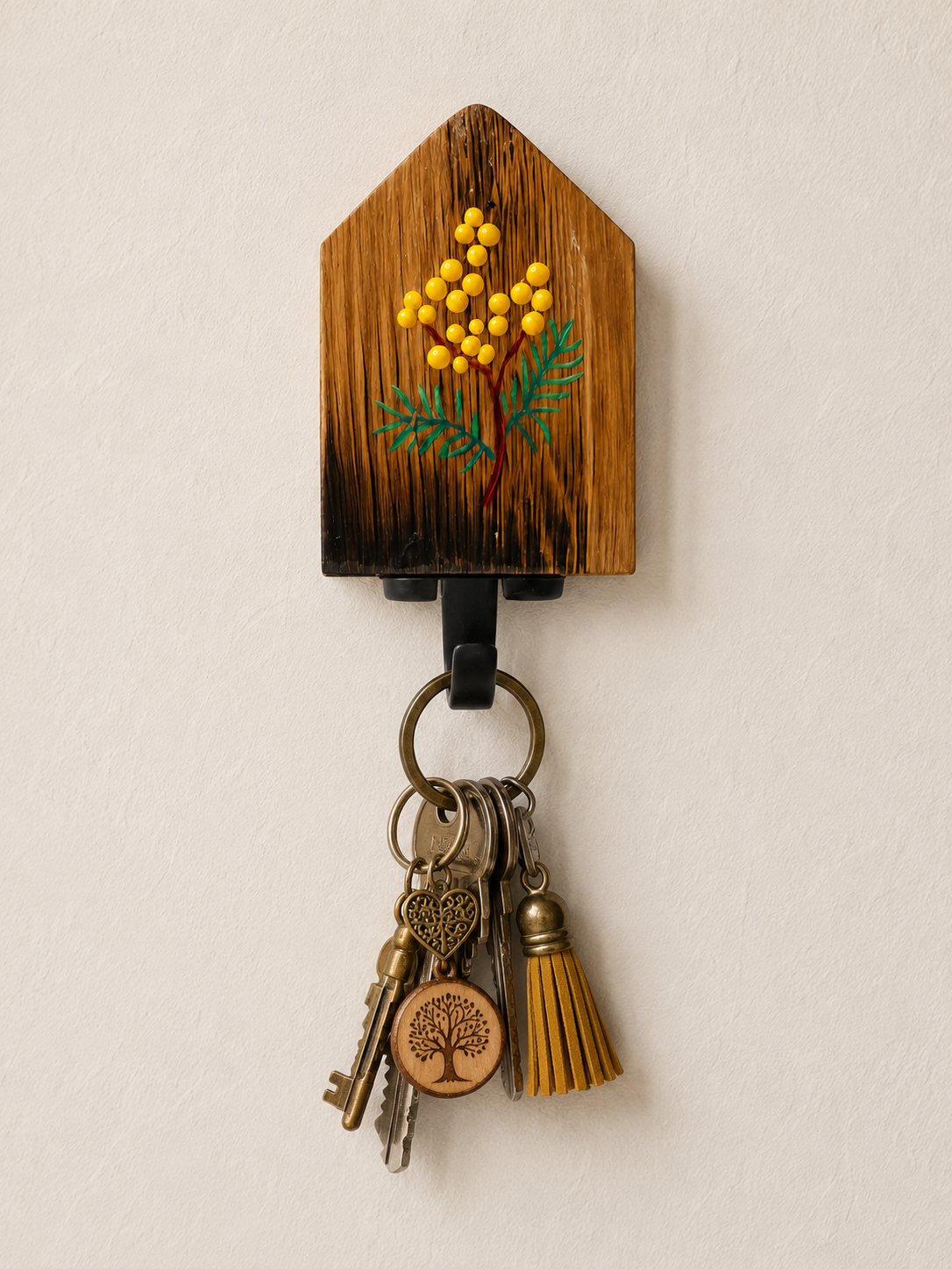 Kleiner Haus-Wandhaken aus Weinfass-Holz