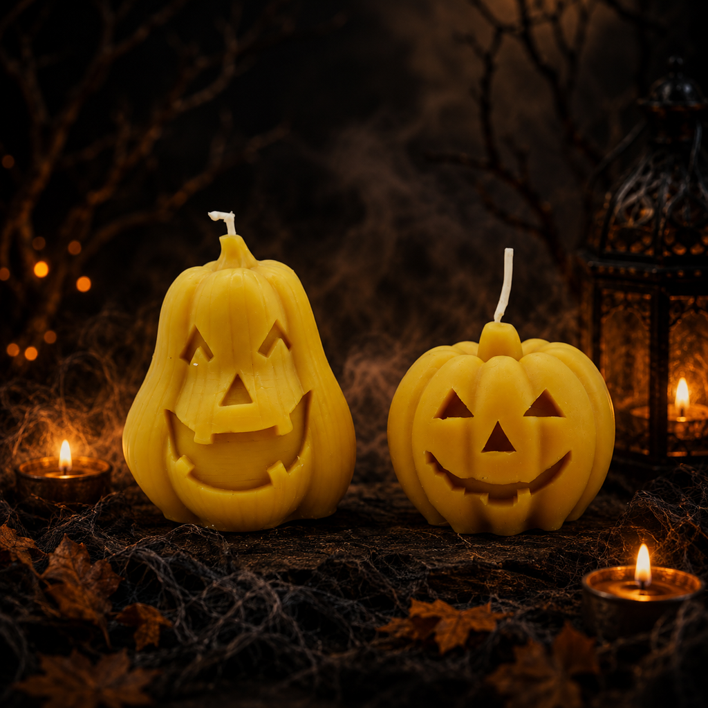 Bougies en cire d'abeille "Citrouilles d'Halloween"