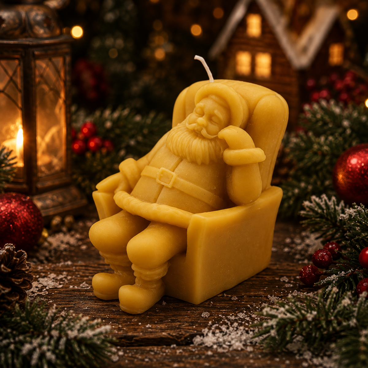 Bienenwachskerze „Weihnachtsmann im Sessel“