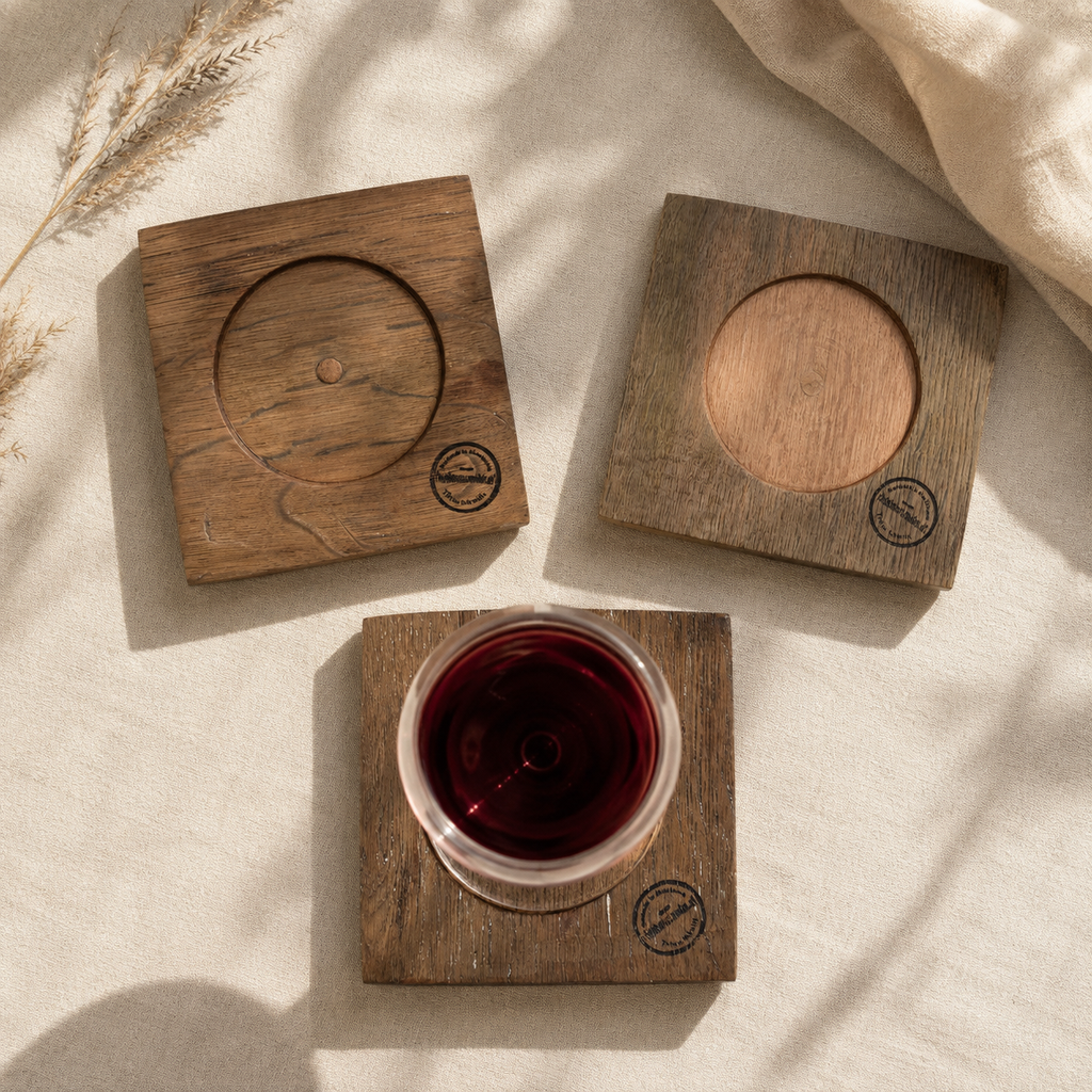 Glasuntersetzer aus Holz alter Weinfässer