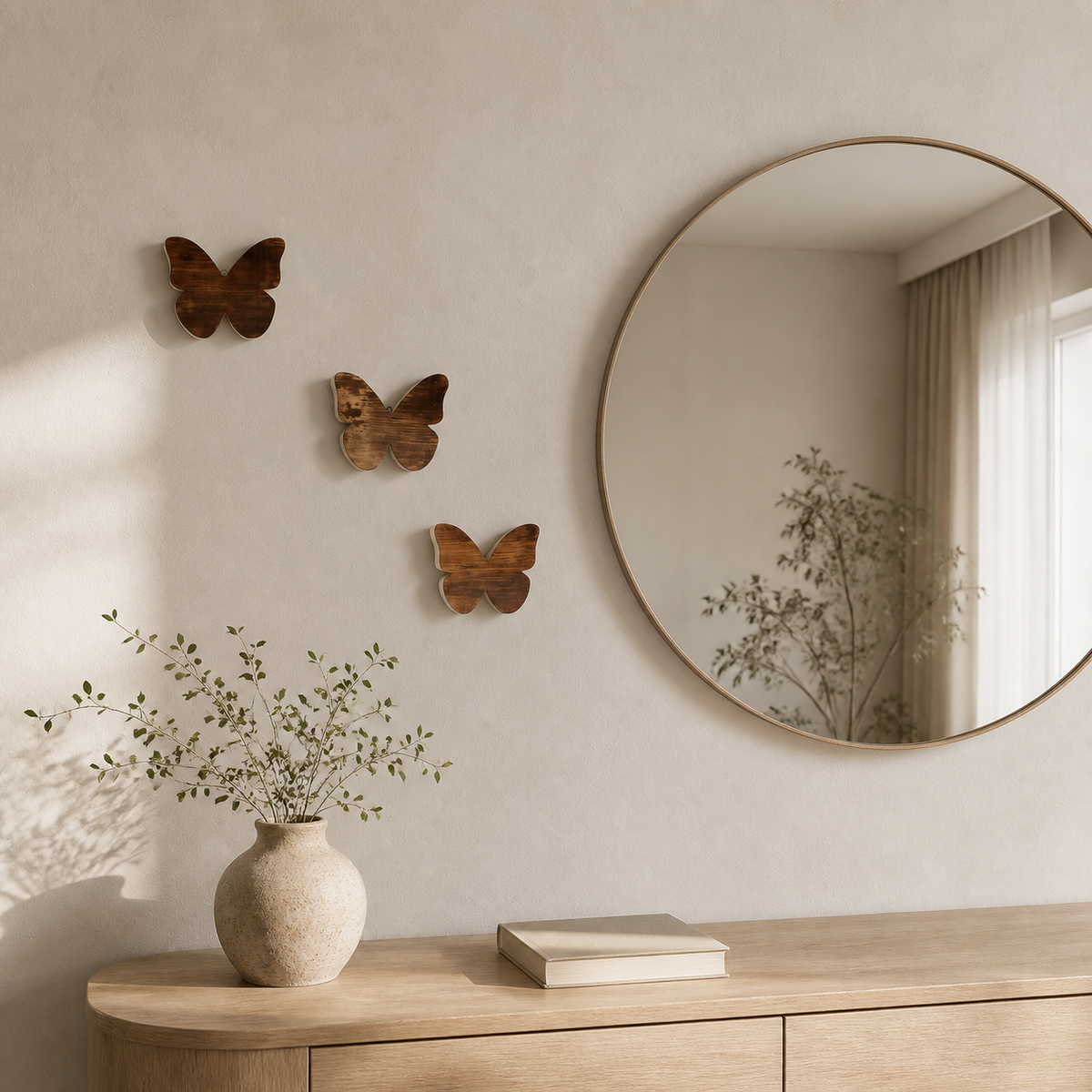 Großer Holzschmetterling aus Weinfass-Holz – zum Stellen & Aufhängen