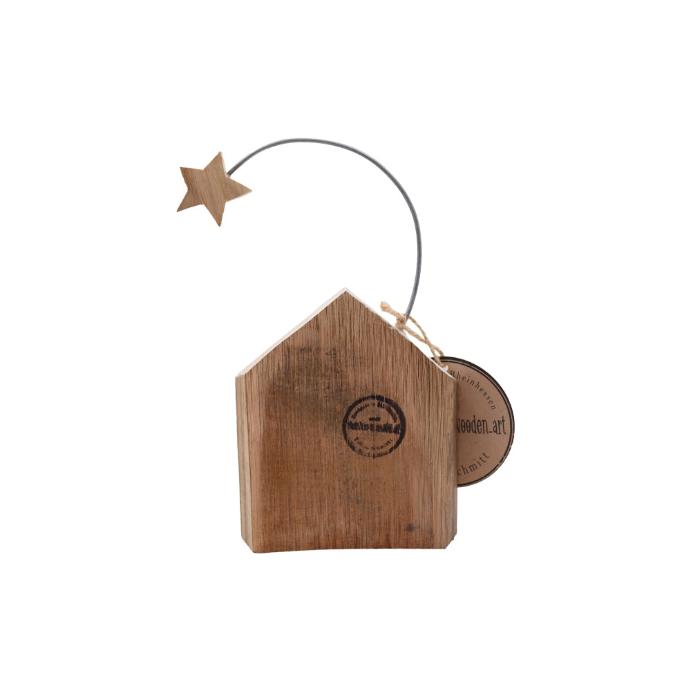 Deko-Haus mit Stern aus Weinfass-Holz