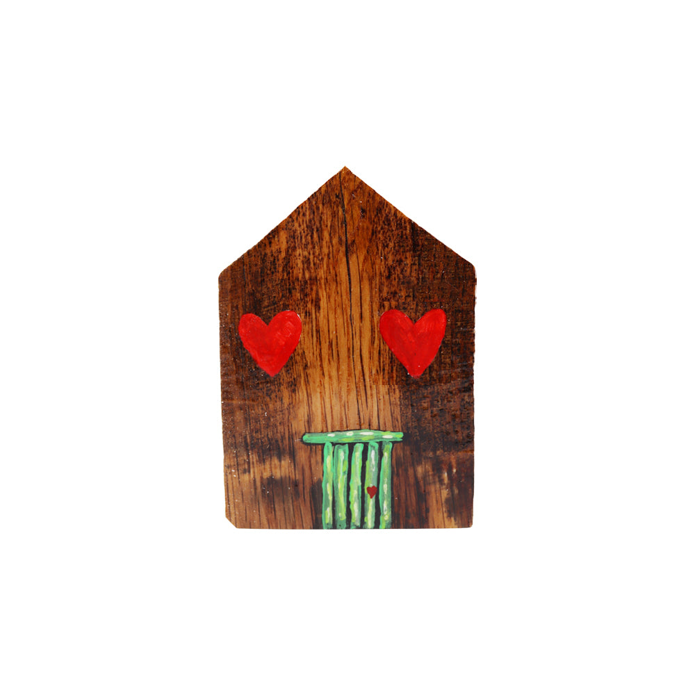 Fotohalter Haus mit Tür & Herzen aus Weinfass-Holz