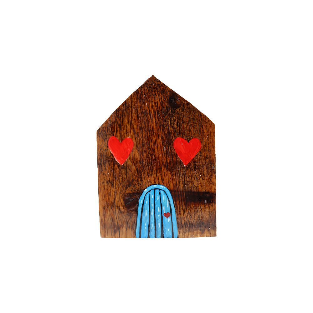Fotohalter Haus mit Tür & Herzen aus Weinfass-Holz
