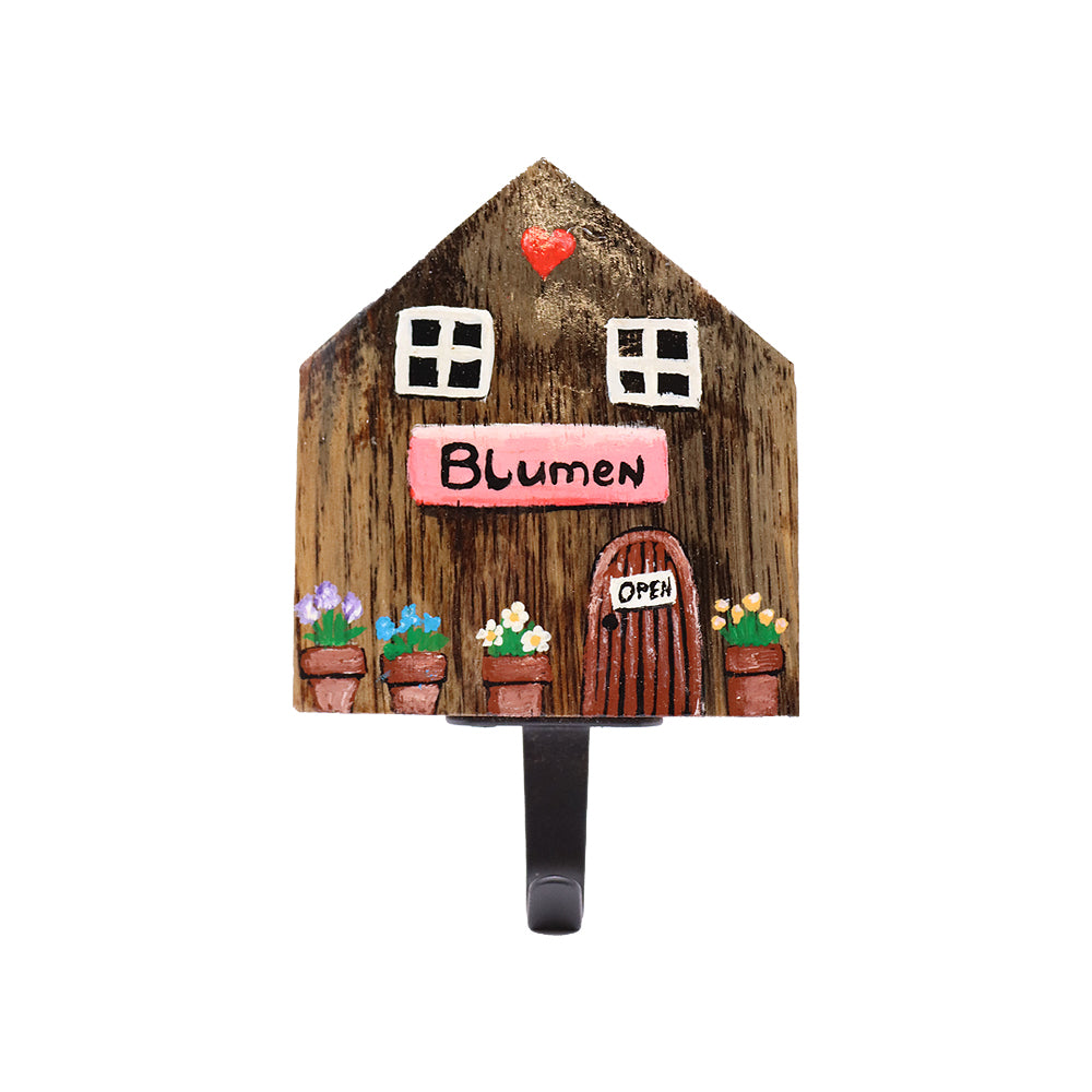 Haus-Wandhaken „Kleine Läden“ aus Holz alter Weinfässer