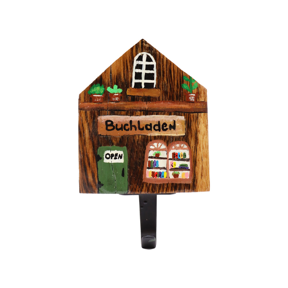 Haus-Wandhaken „Kleine Läden“ aus Holz alter Weinfässer