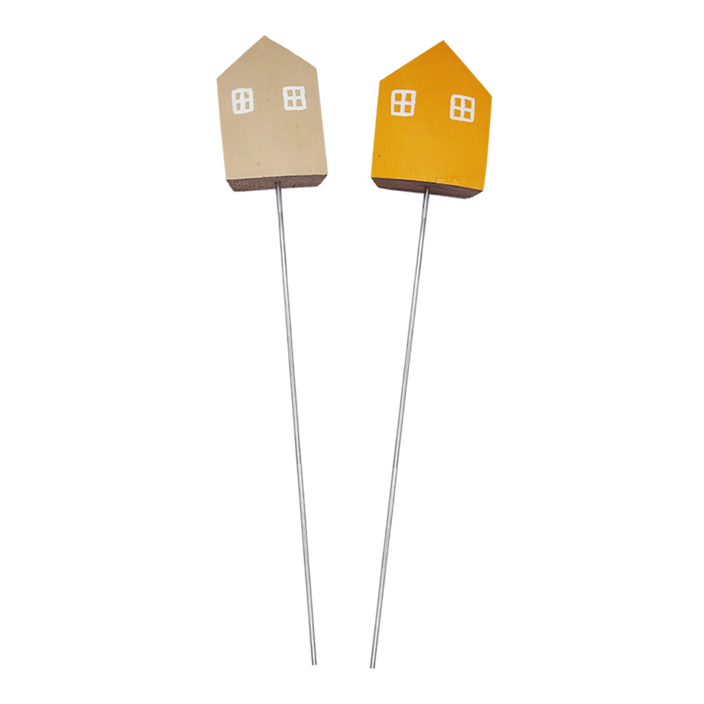 Handgefertigter Hausstecker aus Holz alter Weinfässer in Beige auf Metallstab für Garten oder Blumentopf