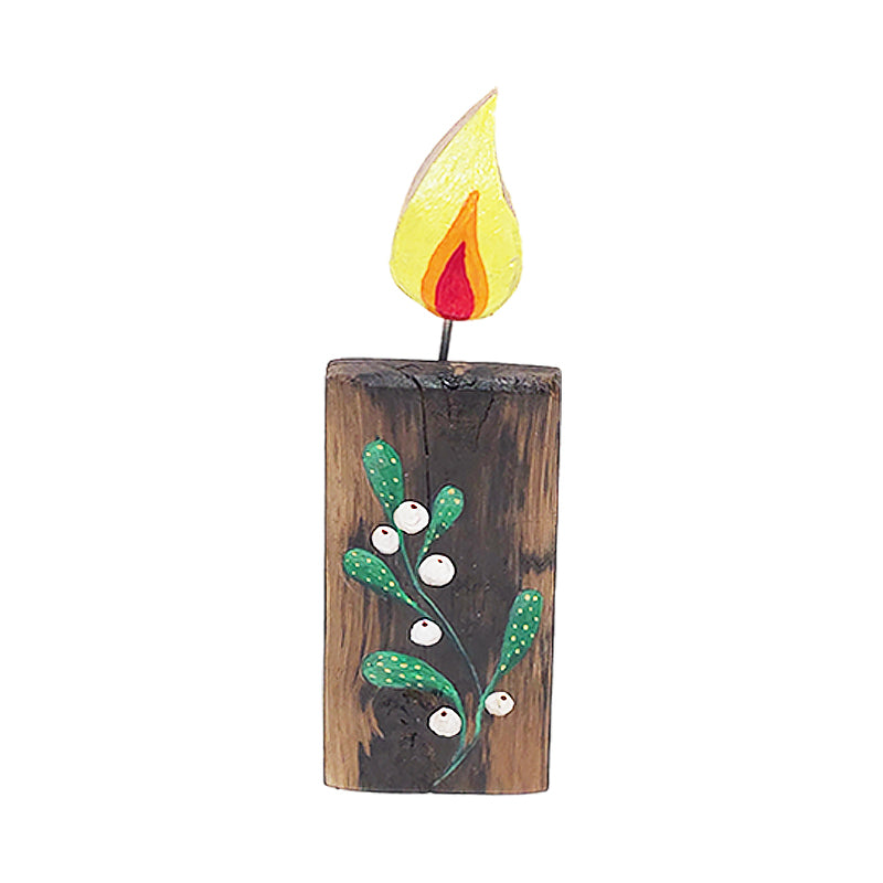 Holzkerze mit Mistelzweig aus Weinfass-Holz