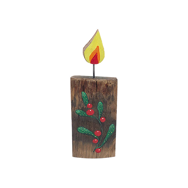 Holzkerze mit Mistelzweig aus Weinfass-Holz