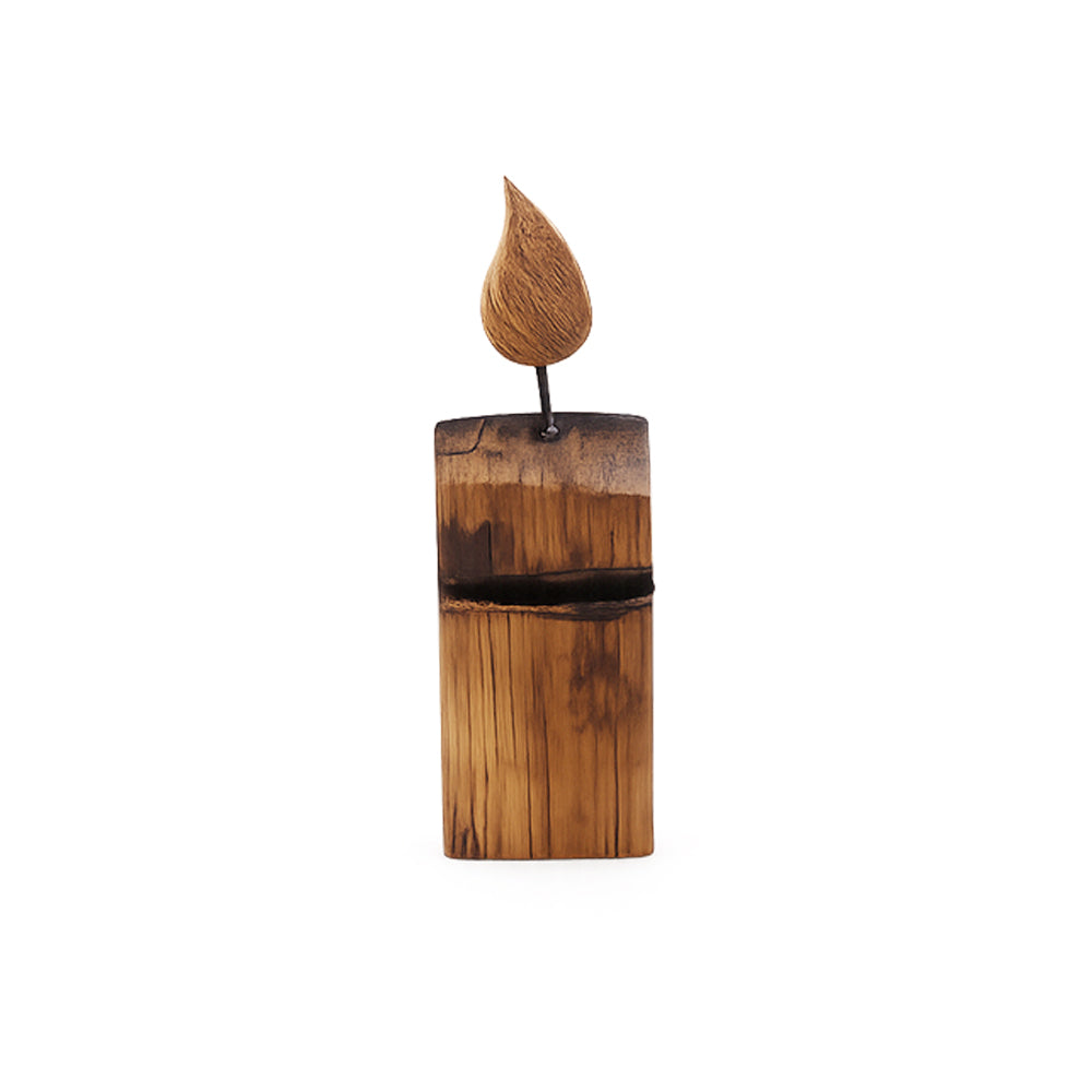 Holzkerze mit Mistelzweig aus Weinfass-Holz