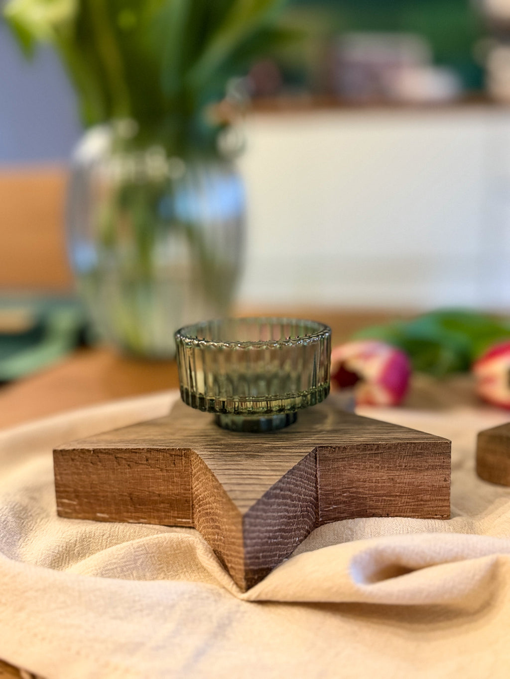 Kerzenhalter Stern aus Weinfass-Holz mit Glas