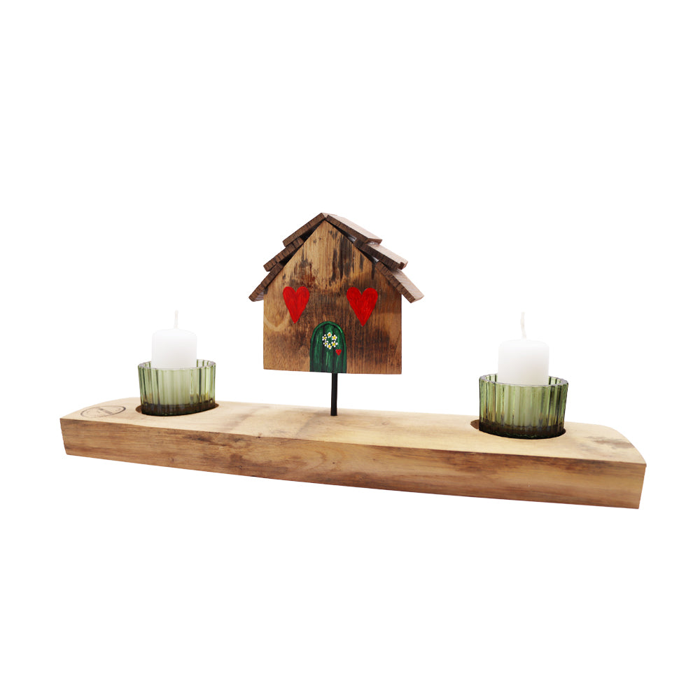 Kerzenhalter mit Holzhaus aus Holz alter Weinfässer