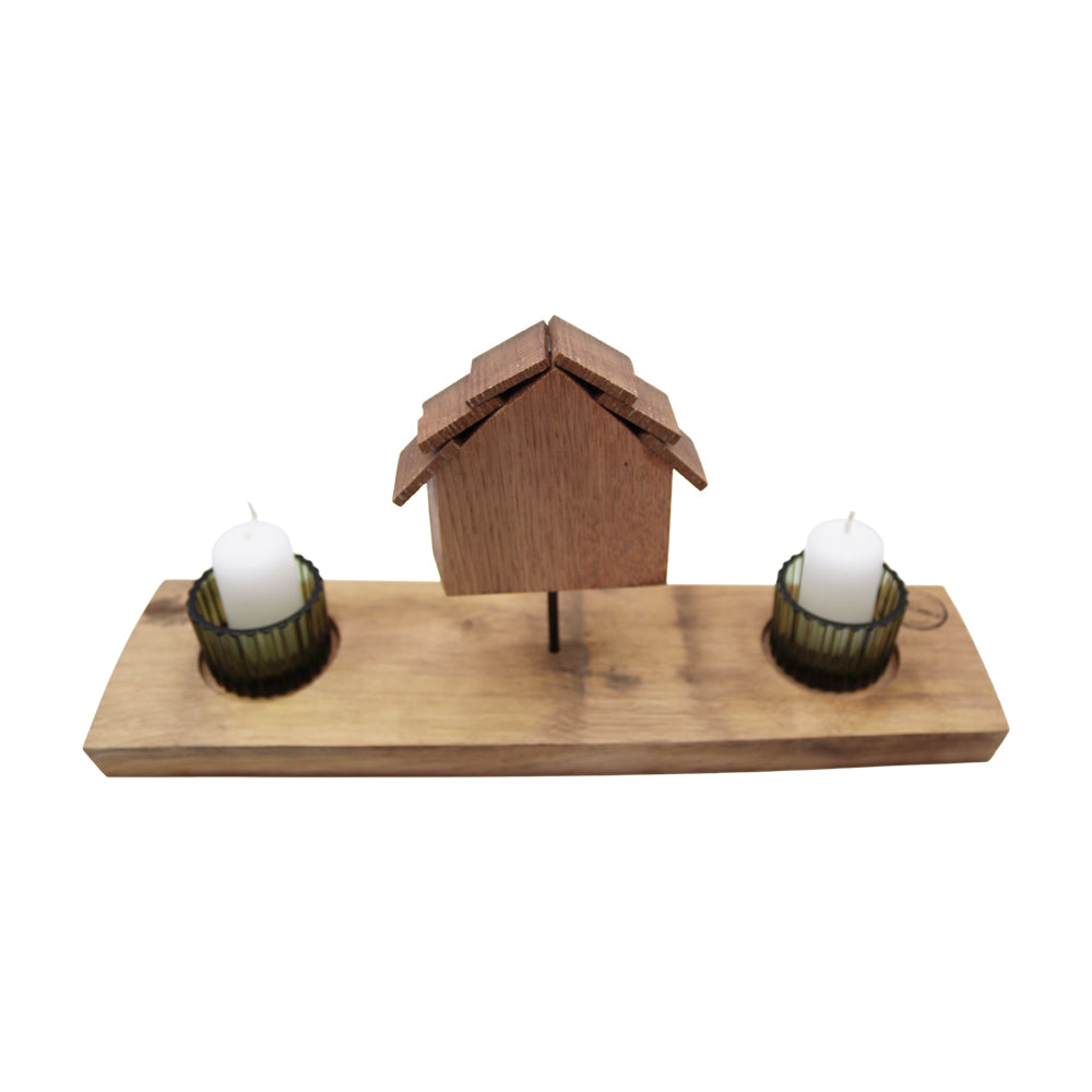 Kerzenhalter mit Holzhaus aus Holz alter Weinfässer