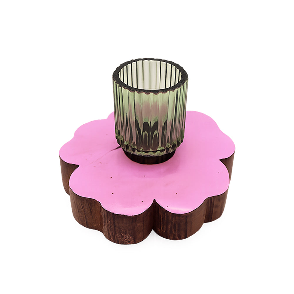 Blumen-Kerzenhalter aus Weinfass-Holz