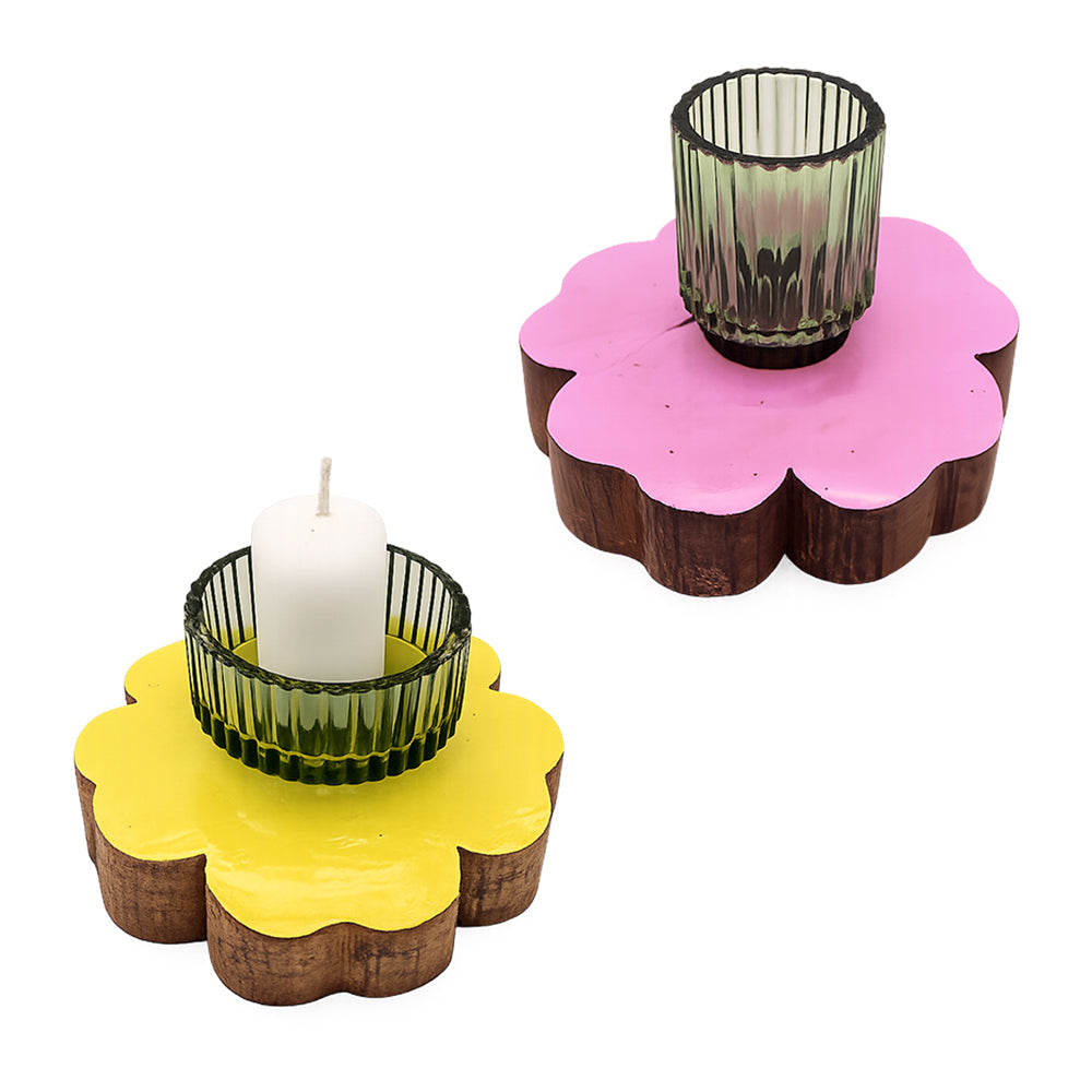 Blumen-Kerzenhalter aus Weinfass-Holz