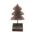 Handgefertigter Tannenbaum aus Weinfass-Holz mit handgemaltem Schneedekor auf Holzsockel
