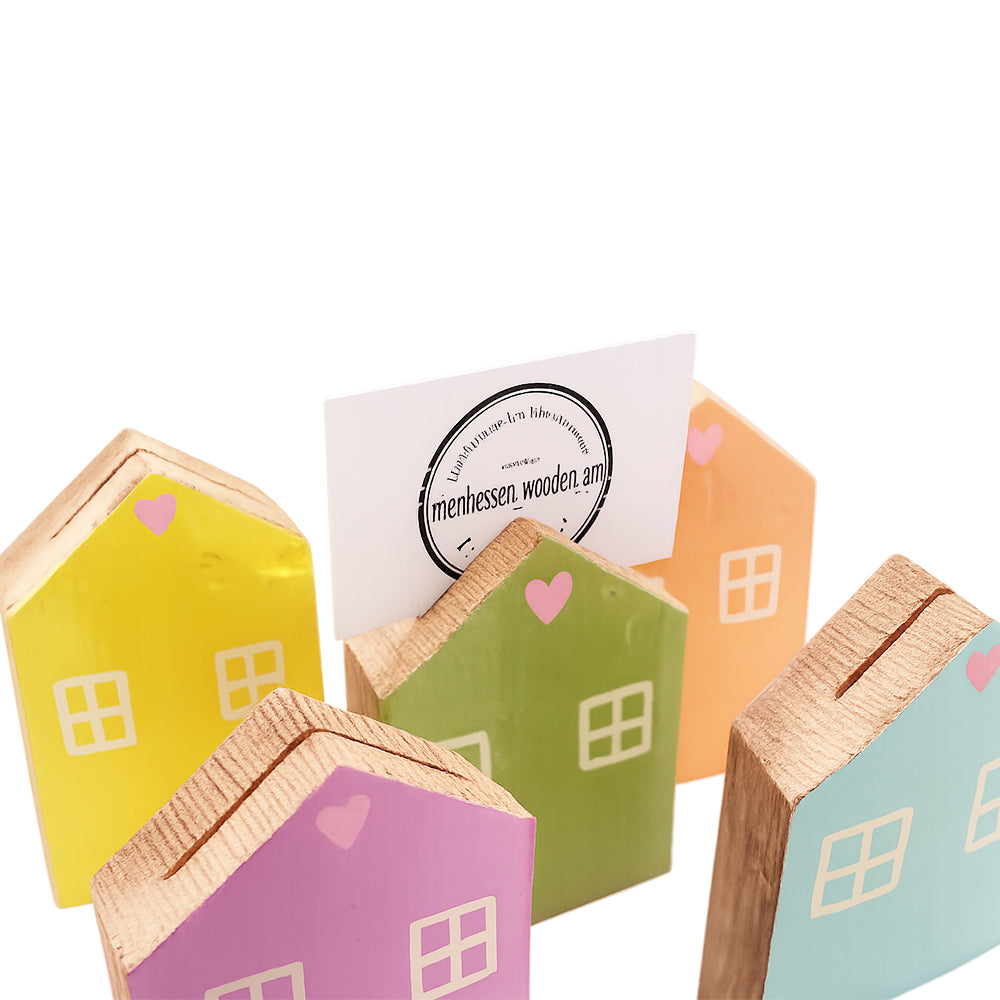 Dekorativer Fotohalter Haus Pastell aus Weinfass-Holz